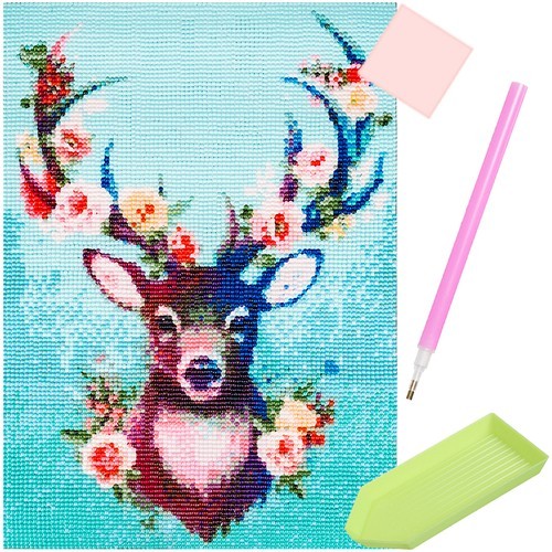 Broderie cu diamante colorate, model cerb, set cu accesorii incluse, panza cu adeziv, lipici uscat, dimensiune 30x40 cm - imagine 11